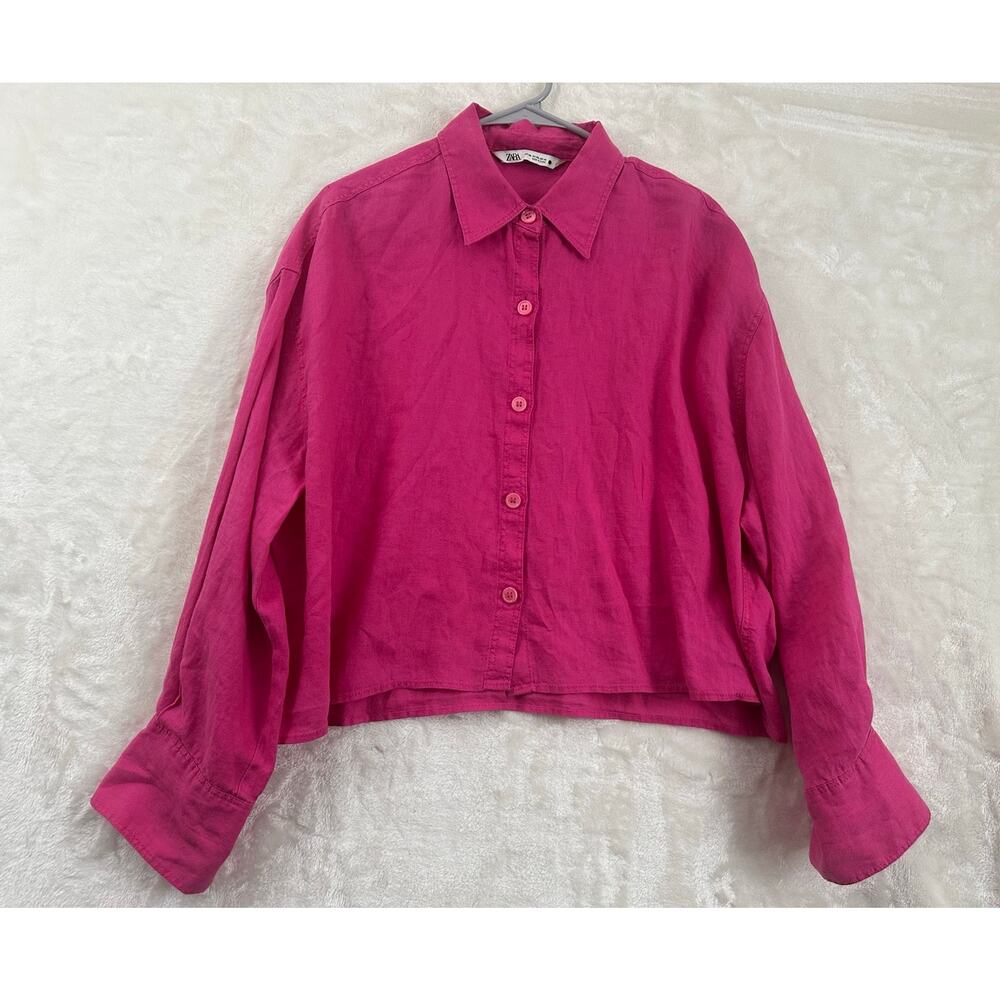 Zara 100% Linen Pink Button Top XXL Oversized Short
